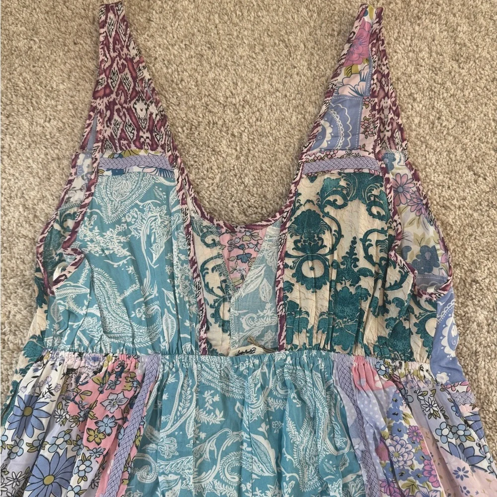 Blue Velvet Patchwork Boho Jumpsuit NWT Size Medium Wide Leg Floral - Picture 8 of 11